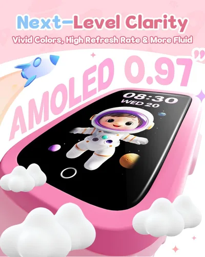 Vista 3 de Reloj de seguimiento de actividad para niños con pantalla Amoled, rastreador de actividad sin necesidad de teléfono, monitor de frecuencia cardíaca