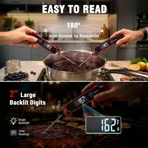 Vista 10 de TempPro TP620 Termómetro digital para carne con termopar de 0.5 SEC, termómetro de cocción de lectura instantánea con LCD retroiluminado automático