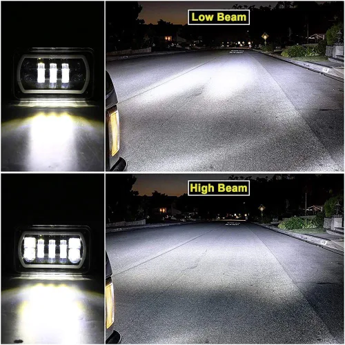 Vista 6 de 4 piezas de faros delanteros LED de 4x6 con anillo de halo blanco y amarillo, haz sellado alto y bajo, H4651 H6545 H4668 H4656, reemplazo de faros