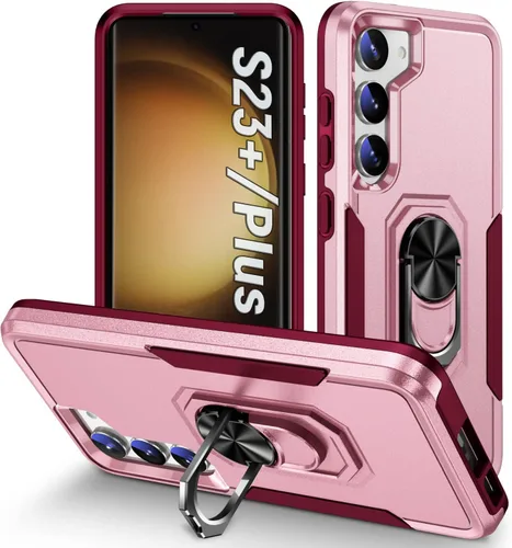 Vista 23 de Funda protectora diseñada para Galaxy S23 con soporte, a prueba de caídas militares, a prueba de golpes, a prueba de polvo, para Samsung S23, rosa