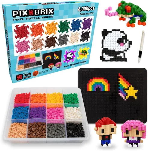 Vista 7 de Pix Brix Pixel Puzzle - Ladrillos de construcción, contenedor de 3.000 Oscuro