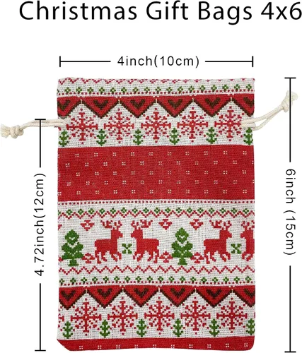 Vista 6 de Jexila 24 bolsas de regalo de arpillera de Navidad de 4 x 6 pulgadas, reutilizables, pequeñas bolsas de dulces con cordón de Navidad para niños