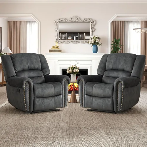 Vista 16 de CANMOV Silla reclinable de cuero, silla reclinable manual clásica y tradicional con cómodos brazos y respaldo, sofá individual para sala de estar