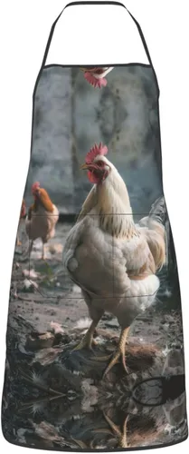Vista 9 de Chicken Full Print Stain Resistant Apron With Pocket-Water Repellent Polyester Kitchen Apron For Cooking,Bbq,Waitress