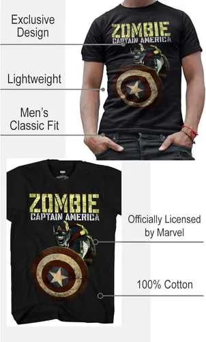 Vista 3 de Marvel What If Camiseta Zombie Captain America para adultos Negro