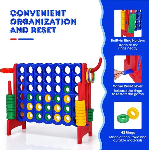 Vista 5 de HONEY JOY Juego gigante gigante de 4 a puntuación, 3 en 1 para interiores y exteriores, juego de patio familiar con aro de baloncesto y lanzamiento