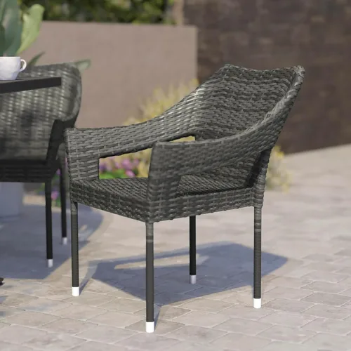 Vista 10 de BizChair Silla de patio de grado comercial, silla de comedor apilable de mimbre de ratán PE para todo tipo de clima, negro