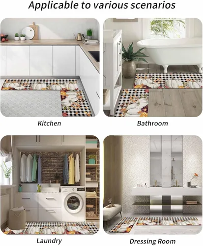 Vista 6 de Tapete de baño con diseño de calabaza a cuadros para bañera, antideslizante, de secado rápido y absorbente, de tierra de diatomeas, para fregadero