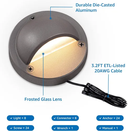 Vista 5 de SUNVIE Luces de cubierta de bajo voltaje con conector Fastlock2 de cable de 5 W, luces LED para escalones de paisaje, iluminación de acento al aire