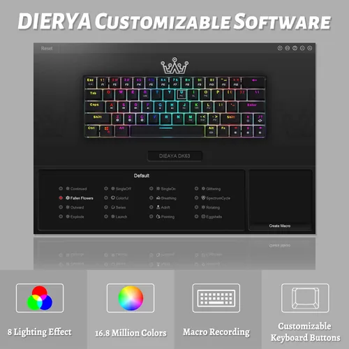 Vista 5 de DIERYA DK63N Teclado mecánico 60 inalámbrico con cable con teclas de flecha teclado para juegos Bluetooth 51 programable retroiluminación RGB real