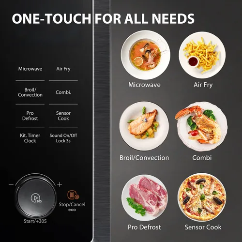 Vista 8 de TOSHIBA Combo de freidora de aire para horno de microondas y encimera, inversor, convección, asado, combo rápido, descongelación uniforme, sensor
