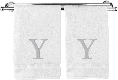 Vista 144 de Toalla de mano monogramada, regalo personalizado, juego de 2 - Toalla bordada con letra de bloque dorada - Extra absorbente 100% algodón turco
