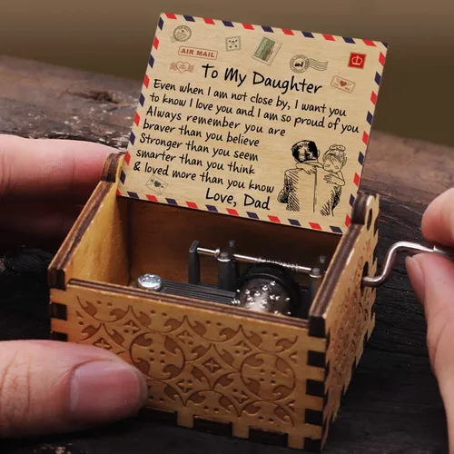 Vista 3 de Kenon To My Daughter - Caja de música vintage con sobre grabado, regalo perfecto para cumpleaños de Navidad de parte de papá