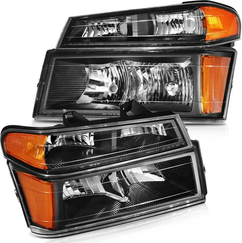 Vista 19 de Conjunto de faros delanteros para Chevy Avalanche 1500 2003-2006 para Avalanche 2500 03-06 para 1500 Classic 2007 carcasa negra reflector ámbar