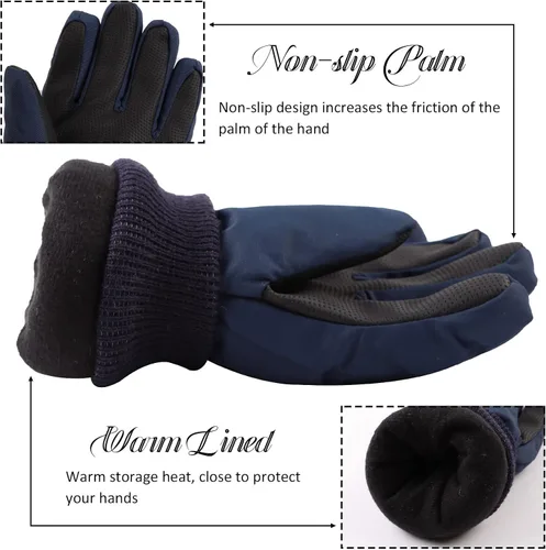 Vista 4 de JANGANNSA Guantes de esquí de invierno para niños y niñas, guantes de nieve para clima frío, guantes de esquí y snowboard impermeables con forro