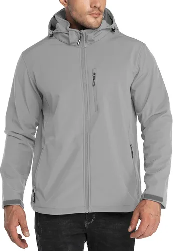 Vista 16 de Outdoor Ventures - Chaqueta ligera de Softshell para hombre con forro polar, con capucha, resistente al agua, para senderismo, rompevientos