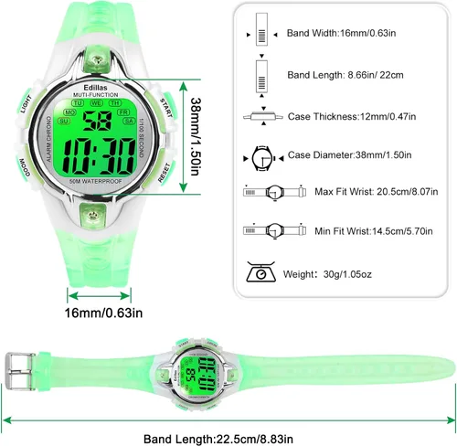 Vista 5 de Edillas Relojes digitales para niñas y niños, reloj de pulsera de 7 colores para niños, impermeable, deportivo, al aire libre, multifuncional