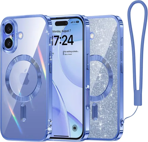 Vista 59 de Meifigno - Funda diseñada para el iPhone 16 Pro de 6.3", [Tarjeta de purpurina y correa para la muñeca] [Compatible con MagSafe]