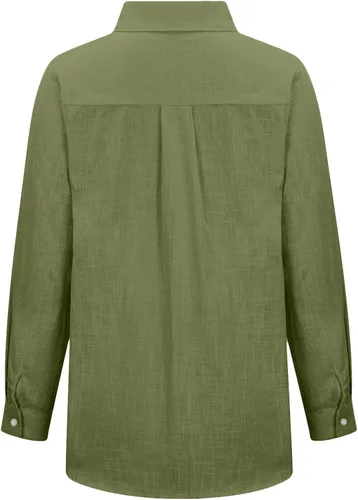 Vista 5 de Ceboyel Camisas de verano con botones para mujer, blusas de gasa de manga larga de algodón y lino, ropa de trabajo casual 2023