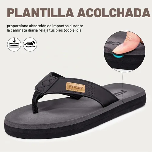 Vista 3 de Fitory - Sandalias de playa tipo flip-flops (de meter) para hombre, zapatillas cómodas Negro 2