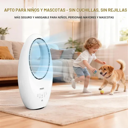 Vista 3 de ROVSUN Ventilador inteligente sin aspas, ventilador de torre sin aspas de 22 pulgadas con iluminación ambiental, ventilador de torre oscilante