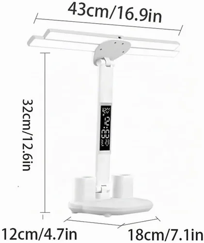Vista 5 de Lámpara de escritorio LED con reloj, lámpara de estudio plegable, 3 modos de iluminación, lámpara de mesa regulable para cuidado de los ojos