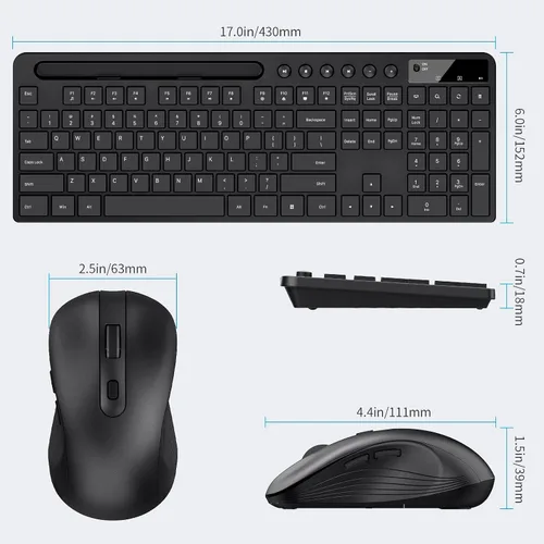 Vista 4 de Combinación de teclado y ratón inalámbricos, MARVO 2.4G Teclado inalámbrico ergonómico para computadora con soporte para teléfono y tableta, ratón