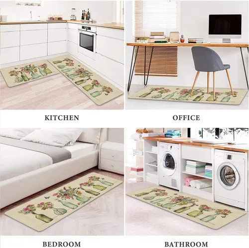 Vista 5 de Juego de 2 tapetes y tapetes de cocina con diseño floral de primavera, diseño floral de acuarela para piso, decoración de fregadero de cocina