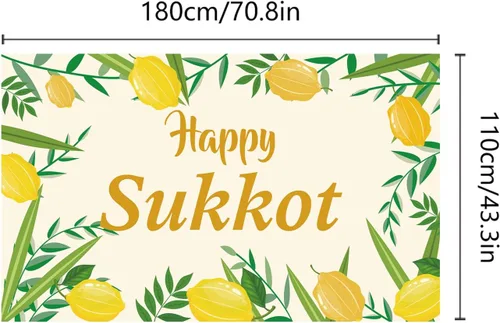 Vista 4 de Cartel de fondo de Happy Sukkot con 70.8 x 43.3 pulgadas, pancarta de fondo de Happy Sukkah, fondo de fotografía judía Etrog Lulav para cabina