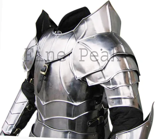 Vista 3 de Fine Peak Hombros medievales con cuello LARP Armadura Fantasía Caballero Pauldron Gorget armadura caballero armadura medieval disfraz cruzado casco