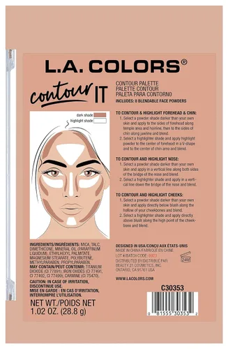 Vista 3 de L.A. Colors I Heart Makeup, paleta para contorno de maquillaje, Medio a oscuro