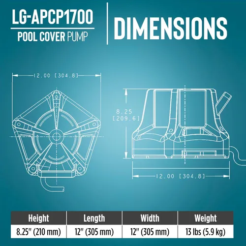 Vista 2 de Little Giant Select Series LG-APCP1700 1/3 HP, 1745 GPH, Bomba automática sumergible para cubierta de piscina con cable de 25 pies, azul oscuro