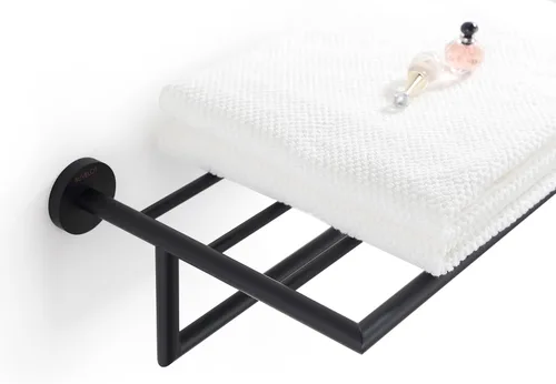 Vista 6 de Toalleros para baño, toallero negro mate, soporte para toallas de baño montado en la pared, barra de toalla de estilo hotel moderno de 26 pulgadas