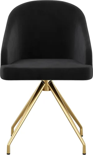 Vista 12 de Martha Stewart Sora Silla de Trabajo Giratoria Fija con Brazos Inclinados para Oficina en Casa en Terciopelo Negro con Marco de Latón Pulido