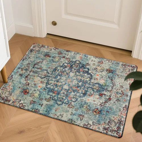 Vista 64 de Lahome Alfombra Floral Bohemio Medaillon - 2x3 Pequeña Alfombra de Baño Rosa Caliente, Alfombra de Cocina, Lavable a Máquina, Antideslizante, Suave