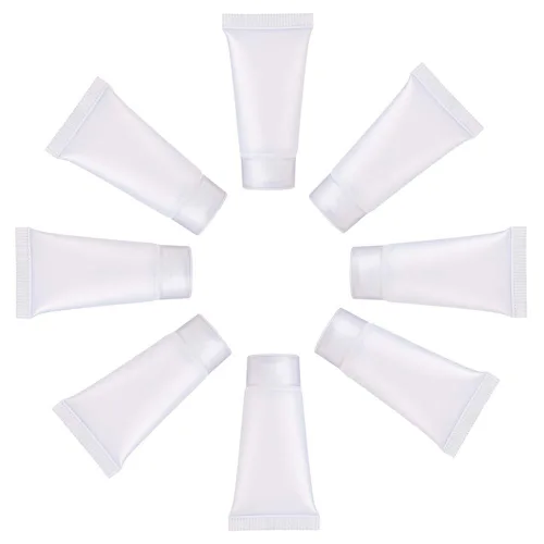 Vista 6 de Mose Cafolo ~ 100 botellas vacías de loción de artículos de tocador con tapa de tornillo. Plástico blanco liso y pulido con jeringa gratis como