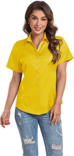 Vista 2 de Camisas de manga corta con botones para mujer, ajuste holgado, casual, formal, elástica, para verano