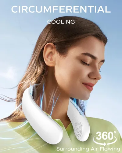 Vista 5 de Ventilador de cuello, ventilador portátil alrededor del cuello, ventilador personal de 5200 mAh con batería recargable por USB, 3 velocidades