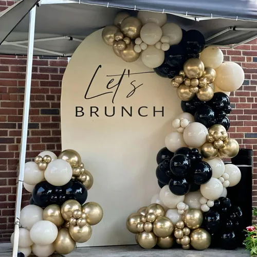 Vista 7 de Globos negros, blancos y dorados, 50 globos de látex de helio de 12 pulgadas, color negro, blanco, crema, beige, dorado metálico, para mujeres