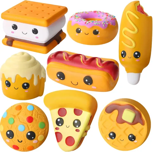 Vista 8 de Zhanmai 8 piezas de juguetes de crecimiento lento de espuma de comida, juguetes antiestrés en forma de perro caliente, pastel, pan, s'more, pizza