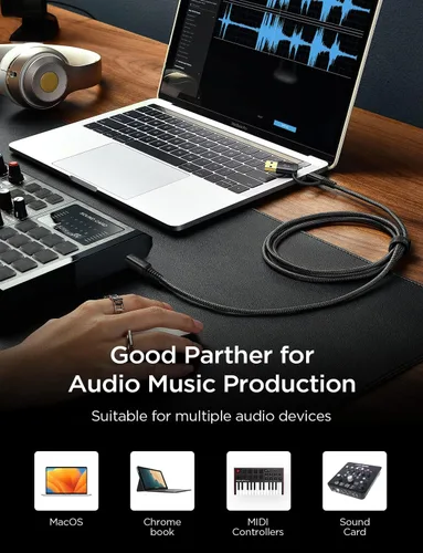 Vista 3 de AINOPE - Cable de impresora de 2 metros negro, cable USB para MacBook Pro USB A y USB C a USB-B 2.0, cable MIDI USB C de nylon trenzado nuevo, nunca