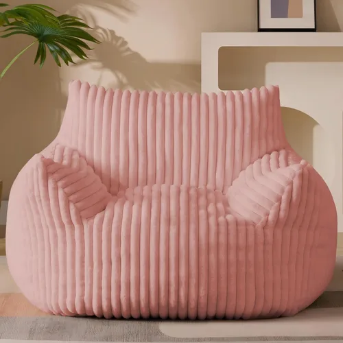 Vista 9 de Puf Chaise Lounge de Gran Tamaño para Interiores para Adultos con Reposabrazos y Otomana - Puf Gigante Cómodo Beige Perezoso para el Suelo, Sofá