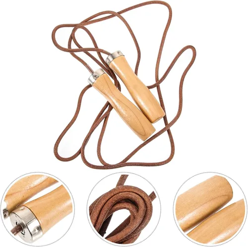 Vista 3 de NOLITOY Weighted Leather Jump Rope with Smooth Wooden Handles Indoor Outdoor Fitness Skipping Rope for Physical Education and Strength Training