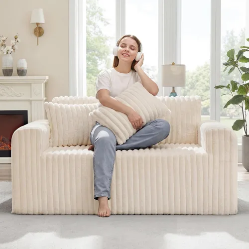 Vista 15 de Hobestluk Sofá Individual de Espuma Sillón Sofá para Espacios Pequeños Sofás Cómodos con Funda Extraíble Sofá Peludo con Almohadas para Sala