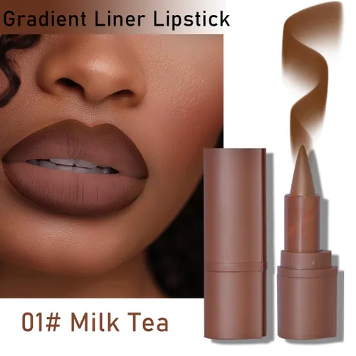 Vista 80 de BAISEN DIARY 2 en 1 doble punta mate delineador de labios y brillo de labios, lápiz combinado de labios marrón nude degradado, delineador de labios