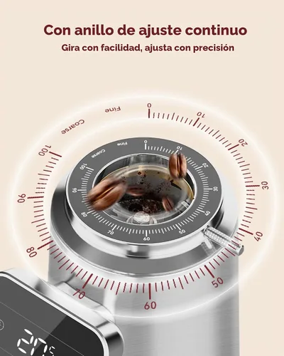 Vista 7 de Tuni G3 - Molinillo de café eléctrico de 2.520 in con molienda 100, color Plateado