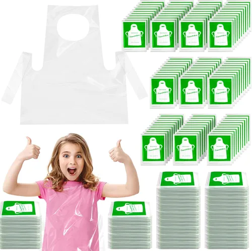 Vista 9 de Delantales desechables para niños, delantales de plástico transparente para niños, desechables, impermeables, para pintar, cocinar, 4-12