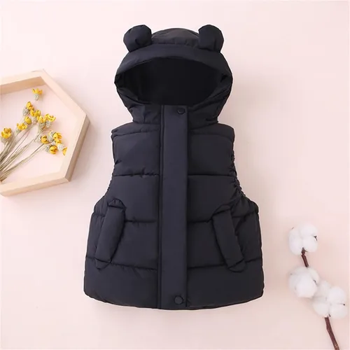 Vista 2 de Chaleco cálido y ligero con orejas de oso con capucha y capucha para niños pequeños para niños y niñas chaqueta cálida para niños