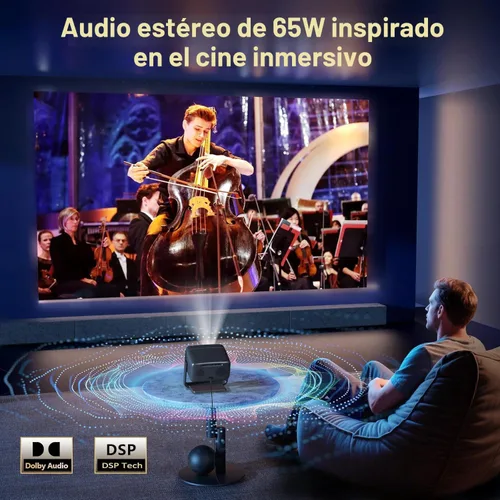 Vista 6 de [3500 ANSI/aplicaciones oficiales/audio de 65W] Proyector 4K para exteriores con WiFi y Bluetooth, enfoque automático, proyector inteligente Bronce