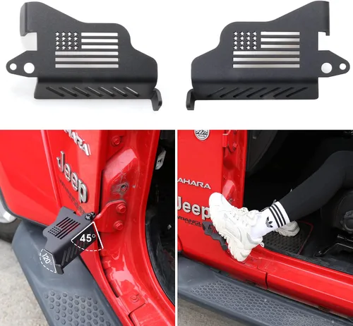 Vista 10 de sukemichi Estriberas Delanteras de Acero Negro Puertas Quitadas Para Jeep TJ Wrangler 1997-2006 Estriberas de Bisagra de Puerta Exterior Pedales